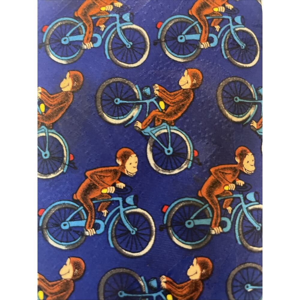 Vtg Biking Curious George Tie Teacher Academics Quirky Cartoon Classic Monkey